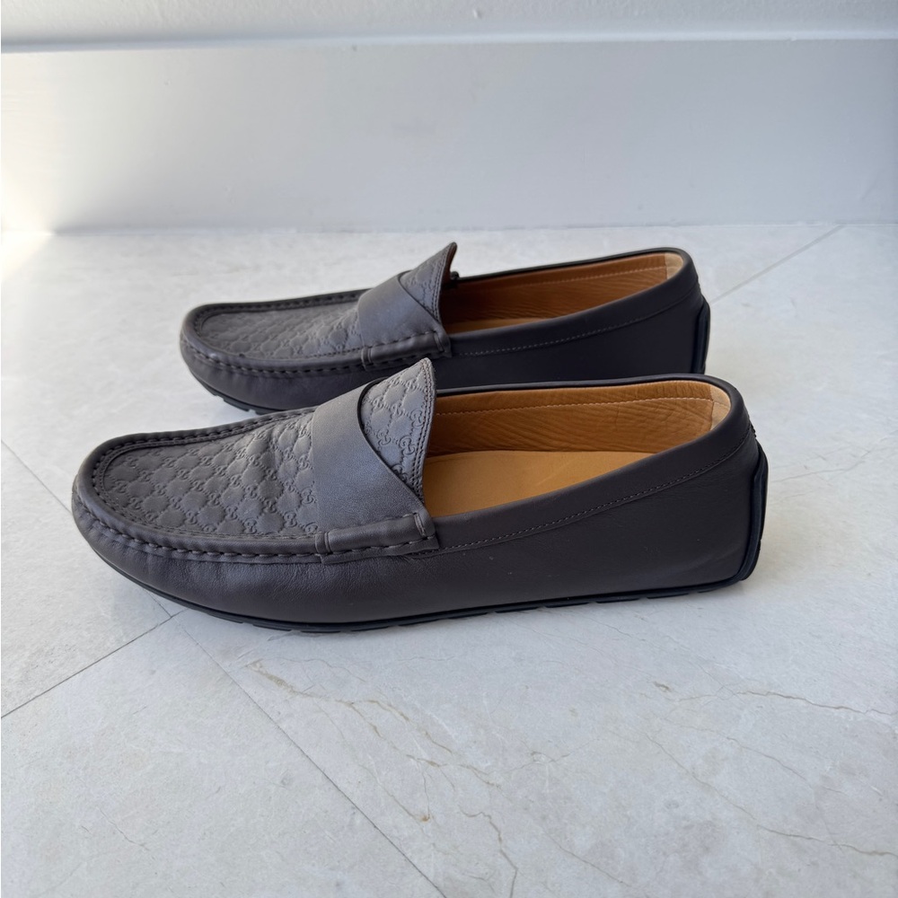 Mens Brown GUCCI Supreme Leather Loafers drivers size 8 - Picture 8 of 10
